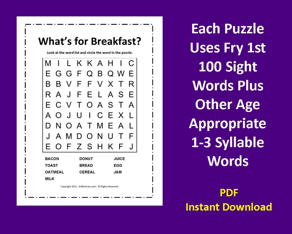 Word Search Printable Word Search Puzzles for Preschool and | Etsy
