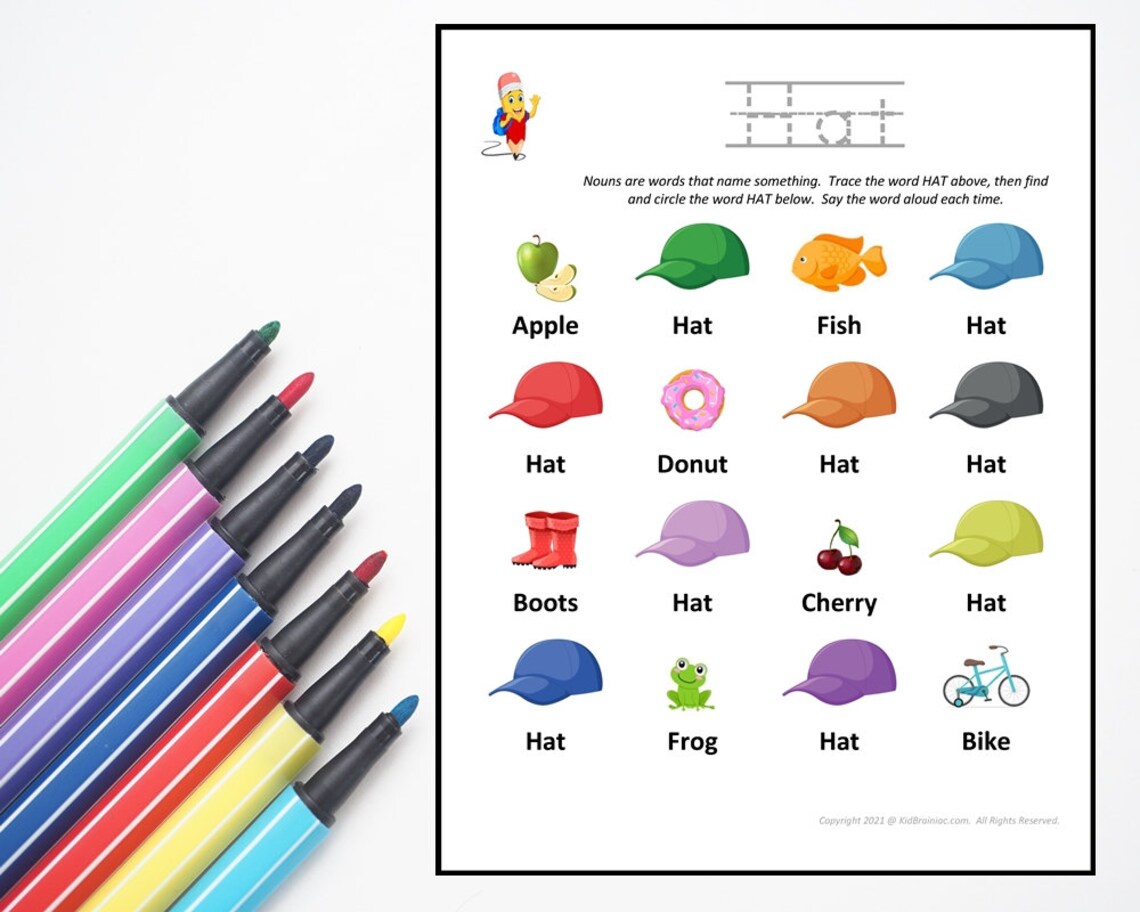 Sight Words for Preschool, Printable Pre-k Worksheets, Nouns, Dolce ...