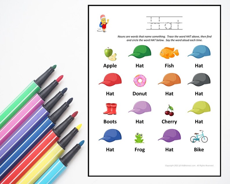 Sight Words for Preschool, Printable Pre-k Worksheets, Nouns, Dolce ...
