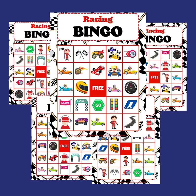 Bingo for Kids PRINTABLE Game Racing Cars 20 Unique Cards Kids Game ...
