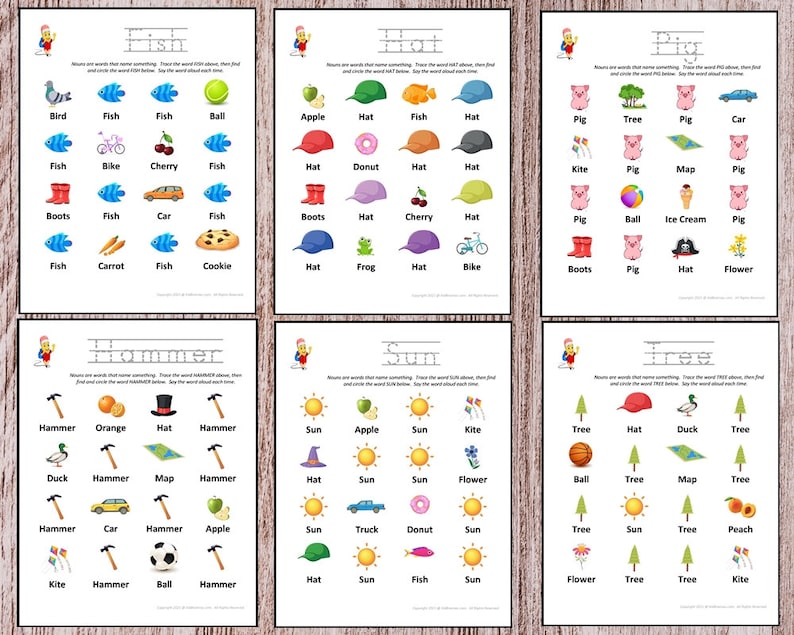 Sight Words for Preschool, Printable Pre-k Worksheets, Nouns, Dolce ...