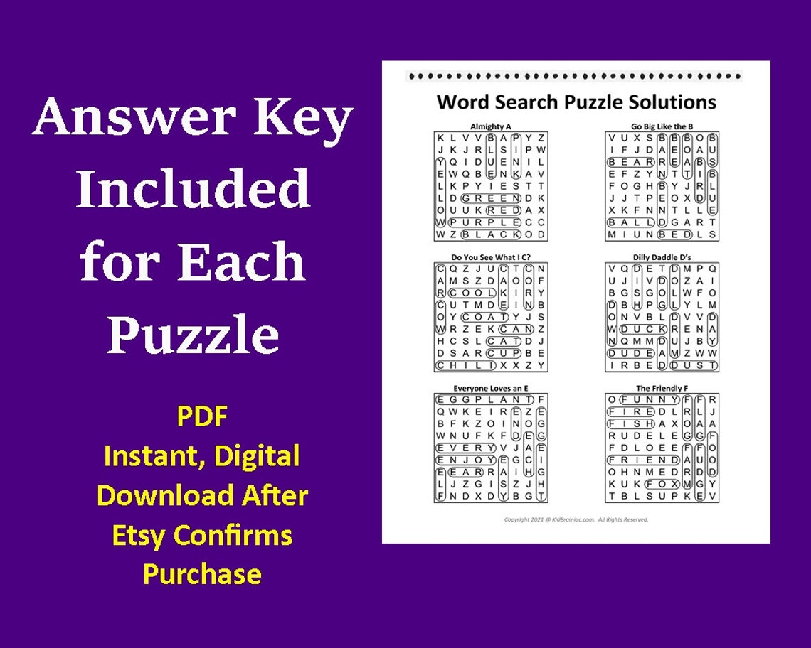 Word Search Printable Word Search Puzzles for Preschool and | Etsy