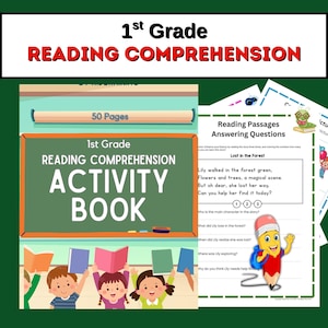 First grade reading comprehension activity book worksheets printable homeschool instant download  kindergarten 1st grade