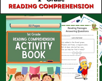 First grade reading comprehension activity book worksheets printable homeschool instant download  kindergarten 1st grade