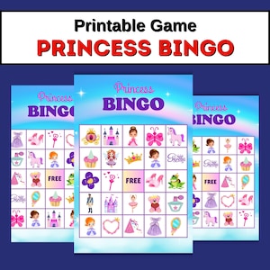 Princesa Bingo para crianças jogo IMPRIMÍVEL 20 cartas de bingo princesa jogo para crianças aniversário bingo jogos de aprendizagem educação domiciliar jardim de infância primeira série