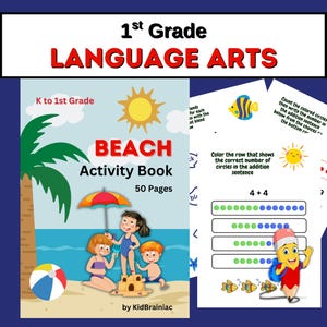 First grade summer activity book worksheets printable homeschool instant download beach kindergarten 1st grade