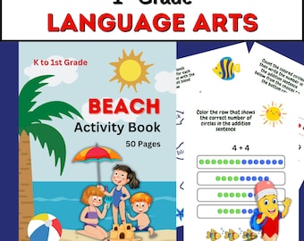 First grade summer activity book worksheets printable homeschool instant download beach kindergarten 1st grade