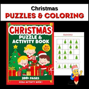 Christmas activity book for kids, coloring, puzzles, word search, maze, sudoku, Christmas activity sheets, printable, instant download