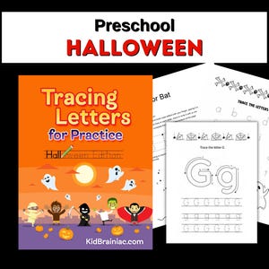 Libro de actividades de Halloween, hojas de trabajo, alfabeto, trazado de letras, aprender a escribir, imprimible, colorear, preescolar, prejardín de infantes, festividades, educación en el hogar
