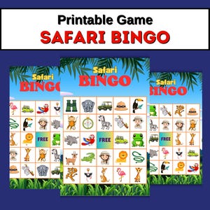 Jogo Safari Bingo para crianças para impressão, 20 cartas de bingo Safari, jogo infantil de aniversário, jogos para alunos, educação domiciliar, jardim de infância, primeira série