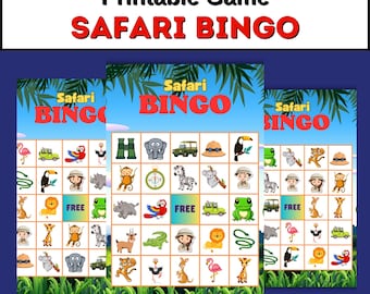 Bingo for kids PRINTABLE game safari wild animals 20 unique cards kids game birthday bingo  learner games homeschool kindergarten 1st grade