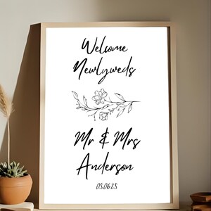 Edytowalny plakat cyfrowy lub kartka „Witamy nowożeńców”: na ślub, miesiąc miodowy i wszystkie inne uroczystości!