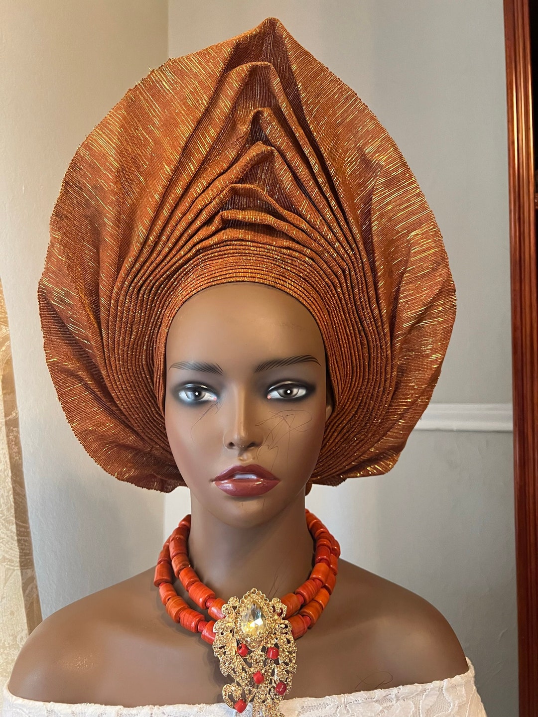 Burnt Orange Autogele/ Pre-styled Gele - Etsy display picture 2