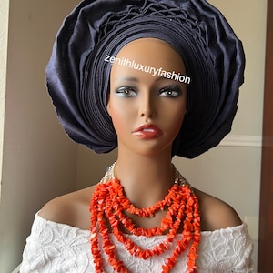 Navy blue bridal Asooke Gele / Autogele/Pre-styled gele