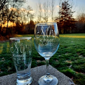 Personalized Wedding Glassware Set: Bride and Groom/Mr. and Mrs./Mr. and Mr./Mrs. and Mrs./Engagement/Anniversary/Bachelorette/Bachelor Gift