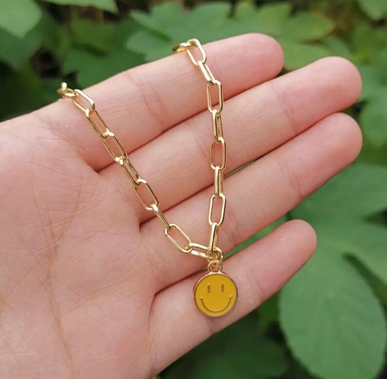 Smiley face necklace Etsy