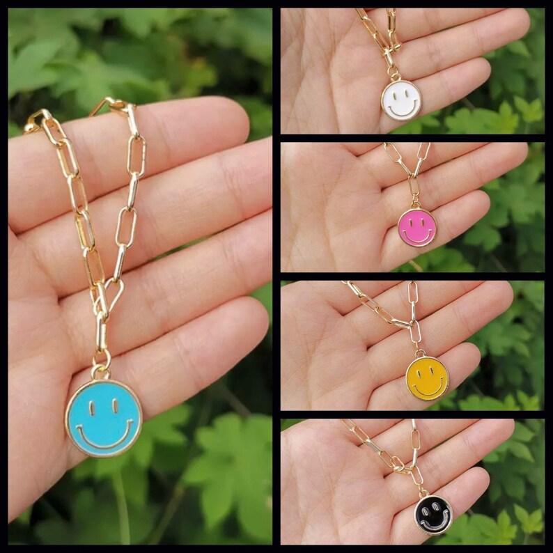 Smiley Face Necklace Etsy