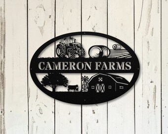Custom Family Name Farm Metal Art Sign, Housewarming gift for a farmer, Personalized country farm sign