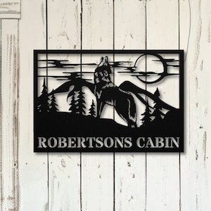 Wolf Custom Cabin Name Sign, Metal Wall Decor, Custom Metal Wolf Art, Wolf Decoration, Nature Wall Art, Wildlife Lover Gift, Wall Hanging