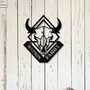 Custom Animal Skull Name Sign, Personalised cow skull monogram for the ranch, Cow skull farmhouse decor