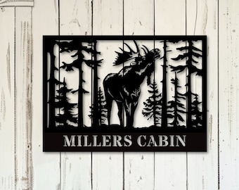 Custom Moose Cabin Metal Sign, Metal Wall Decor, Metal Bear Art, Moose Decoration, Nature Wall Art, Wildlife Lover Gift, Wall Hangings