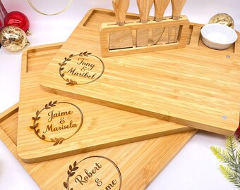 Personalized Bamboo Cheese Board Set. Charcuterie Board Set. Custom Engraved Cutting Board.