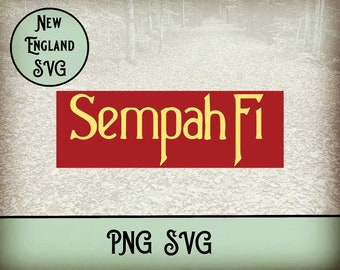 May include: Red rectangle with the text "Sempah Fi" in yellow lettering. The text is in a stylized font. Below the rectangle is the text "PNG SVG" in black lettering.