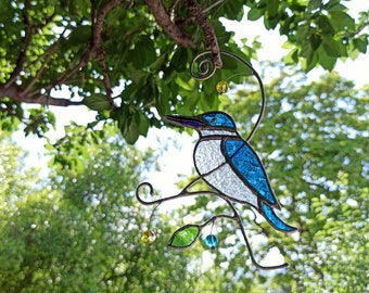 Kingfisher Stained Glass Window Hangings Bird Ornament Handmade Home Decor Kingfisher Suncatcher, Gift For Bird Lover