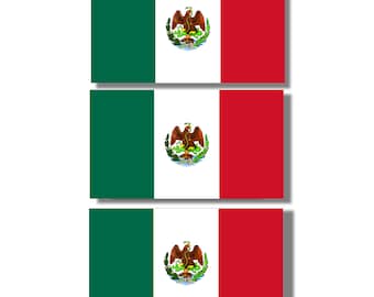 Vintage Mexico Flag Sticker. Mexican Flag Stickers Small. Historic Mexico Flag Decal. 3 Pack (2” x 1.1”)