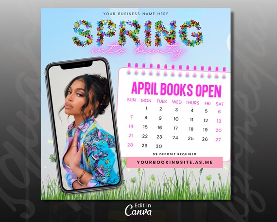 April Booking Flyer, Spring Books Open, Spring Booking, Spring Appointments Available, April Books Open