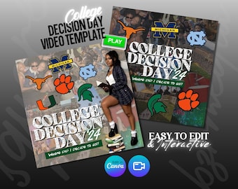 Animated College Decision Day Flyer, Graduation, Senior 2024, Social Media College Announcement, College University Commitment, DIY Canva