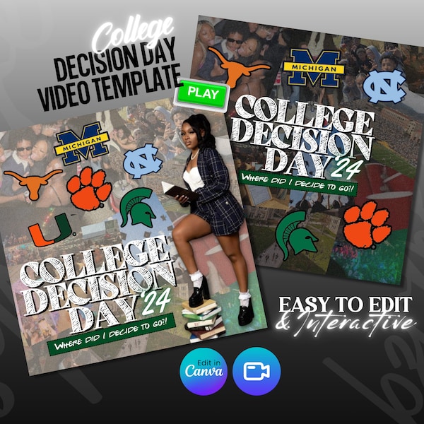 Animated College Decision Day Flyer, Graduation, Senior 2024, Social Media College Announcement, College University Commitment, DIY Canva