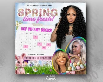 April-Buchungsflyer, Frühlings-Buchungsflyer, Oster-Flyer, April-Bücher, Frühlingsbücher offen, April-Buchungsflieger, April-Lashes-Nägel-Zopf-Perücke-Flyer