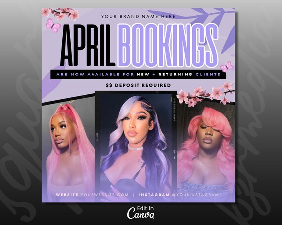 April Booking Flyer, Spring Appointments Available Flyer, April Books Open, Spring Beauty Special, Beauty Lashes Braids Hair MUA, DIY Canva
