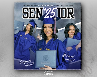 Graduate Flyer, Graduation Party, Graduation Invitation, College Decision flyer, Class of 2024 flyer, Senior Grad Announcement, DIY Canva
