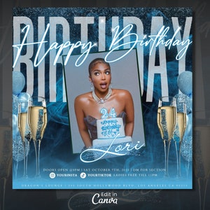 Birthday Party Flyer Template For Canva | DIY Event Template | Club Birthday Invite | Birthday Invitation Flyer| Birthday Girl Flyer | Blue