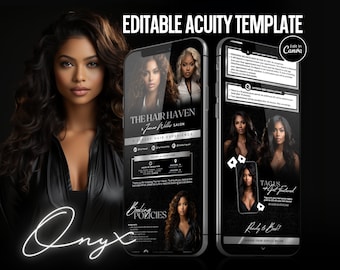 Hair Stylist Acuity Scheduling Template, Hair Business Branding, Hair Website, Black and Silver Acuity Scheduling Site, Nail, MUA, DIY Canva