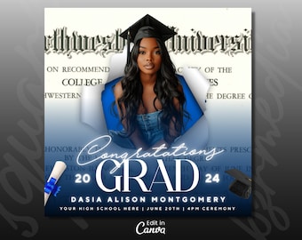 Graduate Flyer, Graduation Party, Graduation Invitation, College Decision Flyer, Class of 2025 flyer, Senior Grad Announcement, DIY Canva
