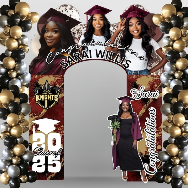 Decoración de arco de graduación, decoración temporal de graduación, fiesta de graduación, plantilla de Canva de graduación, decoración de graduación de la generación de 2025, tablero de graduación, arco de graduación