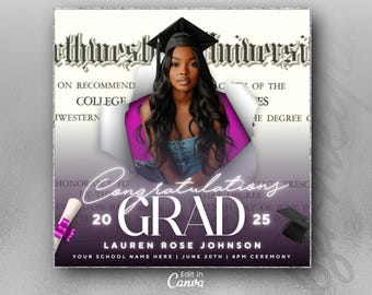 Graduate Flyer, Graduation Party, Graduation Invitation, College Decision Flyer, Class of 2025 flyer, Senior Grad Announcement, DIY Canva