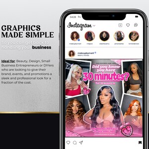 May include: Instagram post with a pink and white graphic that says "Did you know you have 30 minutes?" with a pink clock graphic. The post is from a makeup artist and includes a photo of the artist and a photo of a woman with long hair.