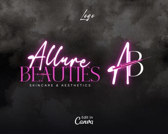 Logotipo de belleza, plantilla de logotipo de lujo rosa, logotipo de piel, diseño de logotipo de esteticista, Canva DIY, logotipo de marca de cabello, plantilla de logotipo de uñas de pestañas y MUA para el cabello