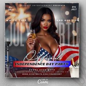 July 4th Party Flyer, July Fourth, July 4th Weekend Club Flyer, Club Party Flyer, Summer Party Flyer, Adult Nightclub Event Flyer, DIY Canva