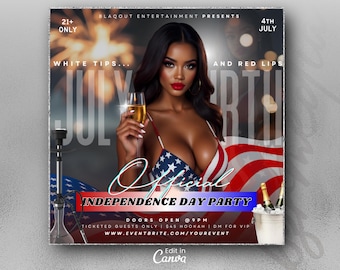 July 4th Party Flyer, July Fourth, July 4th Weekend Club Flyer, Club Party Flyer, Summer Party Flyer, Adult Nightclub Event Flyer, DIY Canva