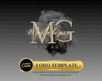 Premade Beauty Logo | Luxury Brand Black Gold Watercolor Cloud Logo Design | Lash Logo Design, Lash Technician Logo, Template, Canva Logo