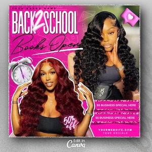 Back 2 School Booking Flyer, August Appointment Available Flyer, August Calendar Flyer, Books Open, Beauty Braid Lashes Hair Brow, DIY Canva