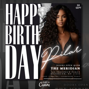 Birthday Party Flyer Template For Canva | DIY Event Flyer | Party Flyer| Birthday Party Invitation Flyer| Simple Birthday Flyer | Black