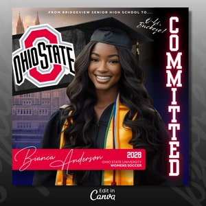 College Decision Day Flyer, Graduation, Senior 2024, Social Media College Graduation Announcement, College University Commitment, DIY Canva