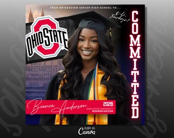 College Decision Day Flyer, Graduation, Senior 2024, Social Media College Graduation Announcement, College University Commitment, DIY Canva