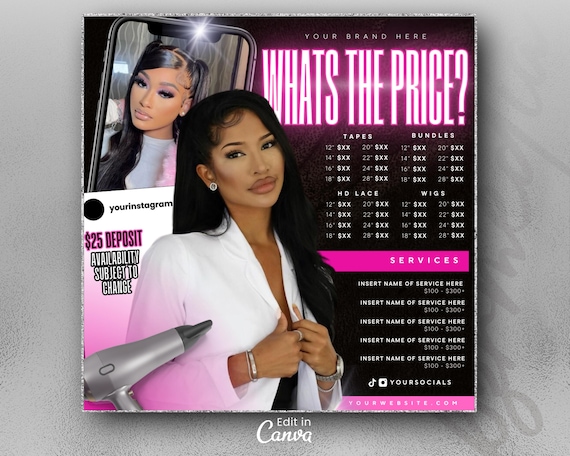 Price List, Price List Flyer, Price List Template, Hair Price List, Wig Bundle Price List, Nail Price List, Braid Price List, Service Menu